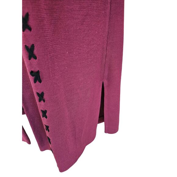 Misook burgandy red S knit open cardigan tunic length vintage business casual - Picture 3 of 9